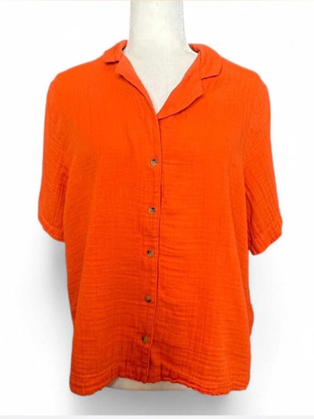 💜 Old Navy SS Demi Resort Short Sleeve Button Down - Warm Sunset (M)